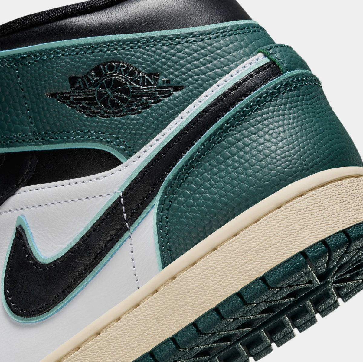 Exclusive Air Jordan 1 Mid SE Oxidized Green Womens Lifestyle Shoes (White/Light Dew/Oxidized Green/Black) — 5 — Back View