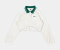 Exclusive Polo Cropped Womens Long Sleeve Shirt (Beige/Green) — XS — Front View