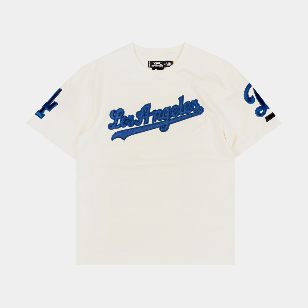 Exclusive Los Angeles Dodgers Triple Tonal Mens Short Sleeve Shirt (Neutral/Blue) — S — Front View