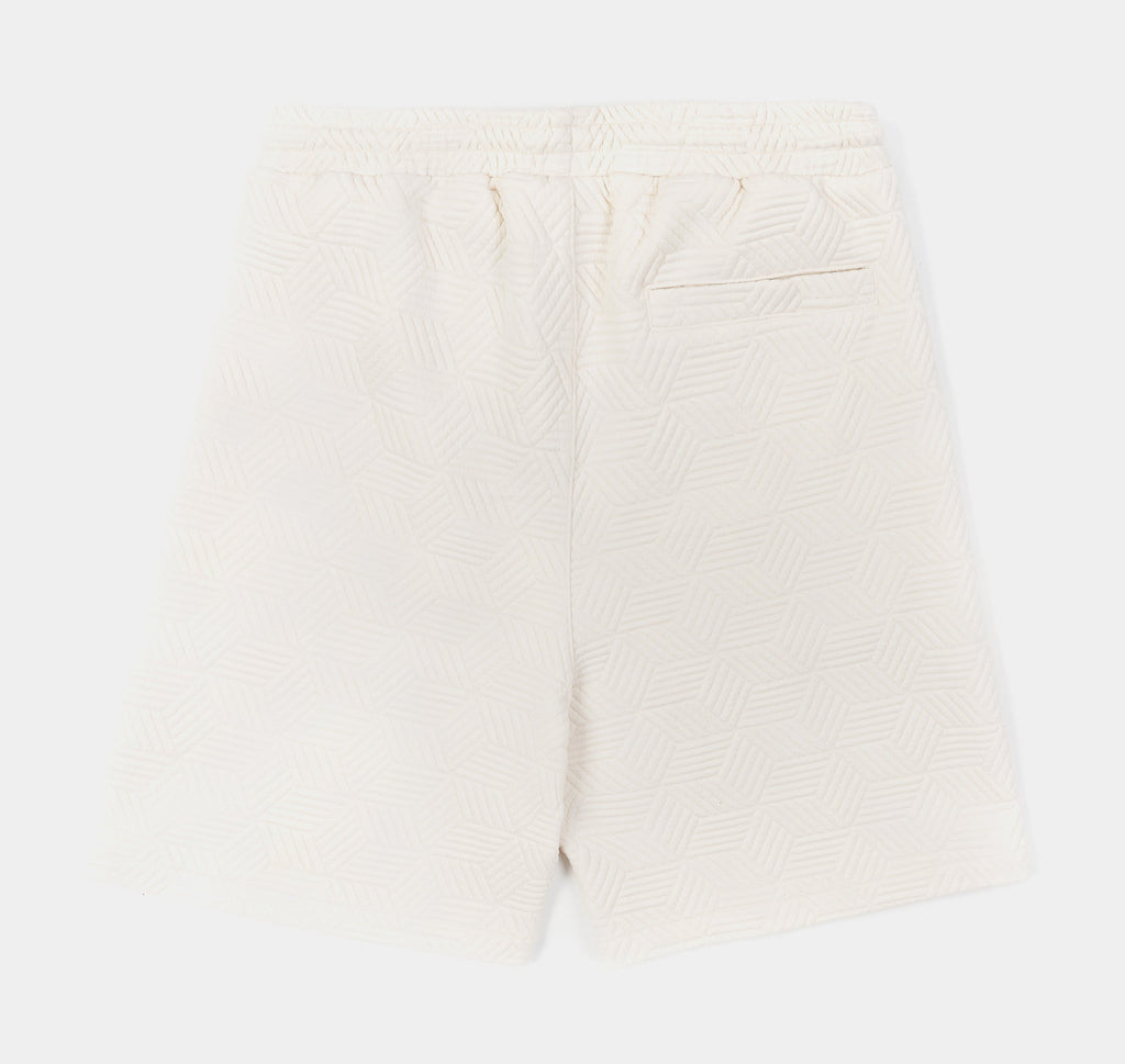 Exclusive Printed Knit Mens Shorts (Beige/White) — S — Side View