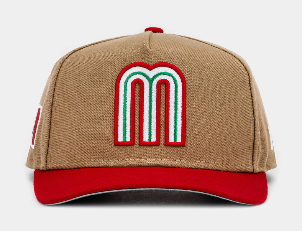 Exclusive Shoe Palace Exclusive Mexico Curve 950AF Snapback Mens Hat (Khaki/Red) — OS — Front View