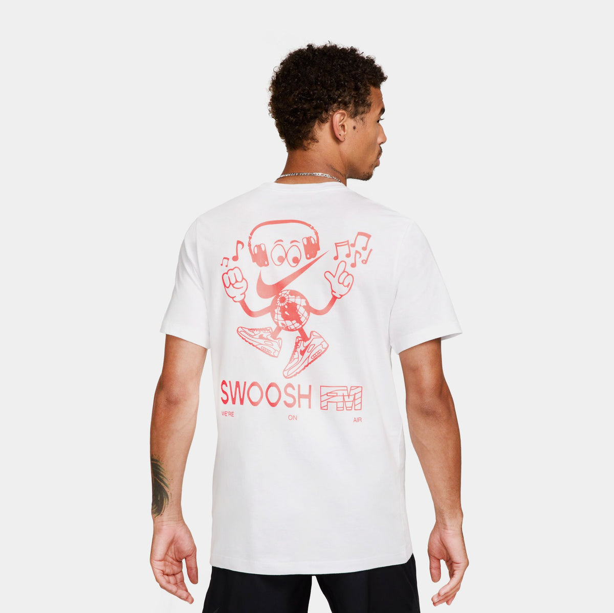 Exclusive NSW Swoosh Mens Short Sleeve Shirt (White/Orange) — S — Side View
