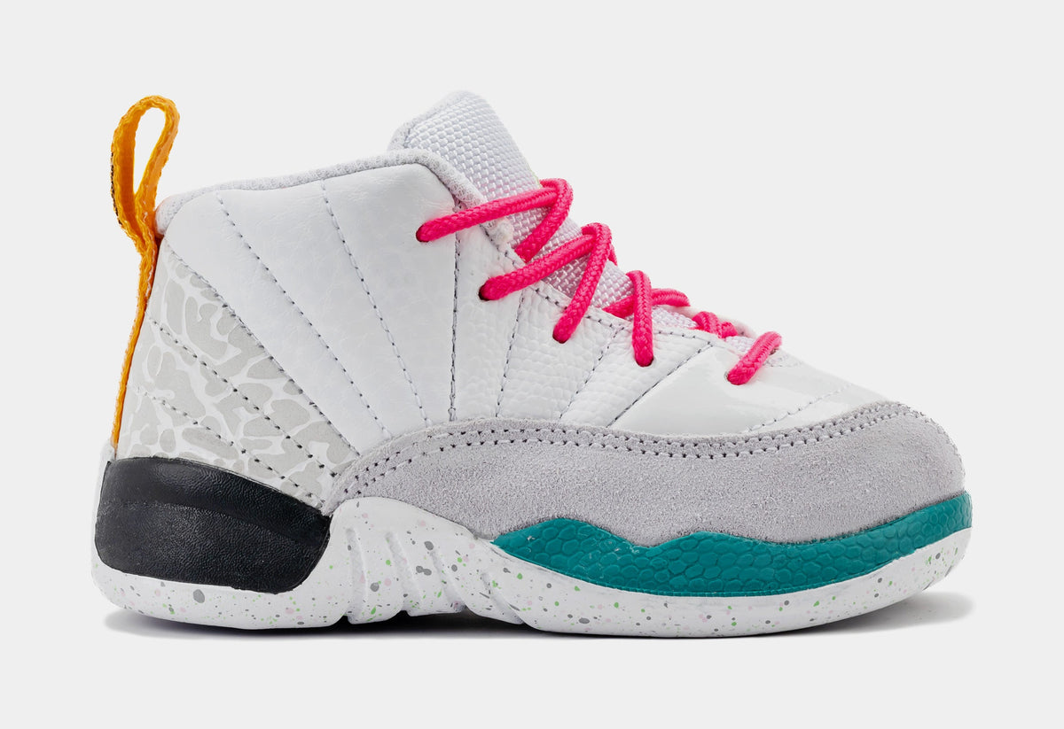 Exclusive Air Jordan 12 Retro Infant Toddler Lifestyle Shoes (White/Vapor Green/Photon Dust) — 2C — Front View