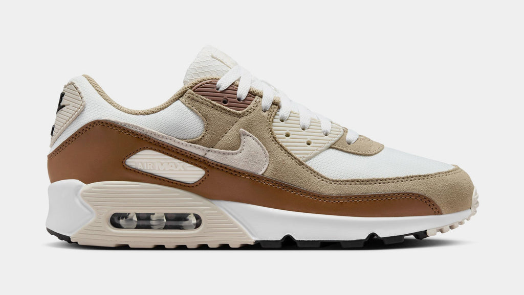 Exclusive Air Max 90 Mens Lifestyle Shoes (Summit White/Khaki/Black) — 6 — Front View