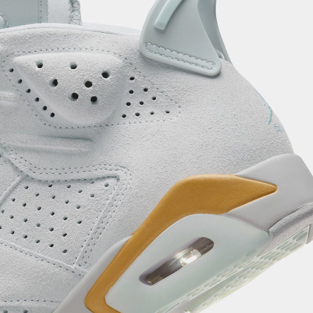 Exclusive Air Jordan 6 Retro Pearl Womens Lifestyle Shoes (Pure Platinum/Glacier Blue/Metallic Gold) — 5 — Back View