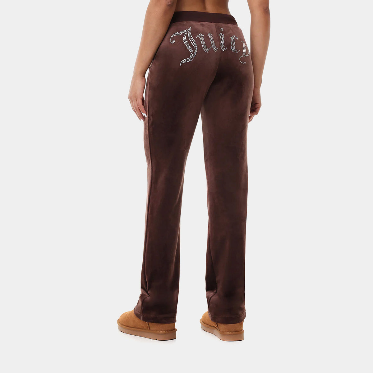 Exclusive Og Big Bling Velour Womens Track Pants (Dark Brown) — XS — Side View
