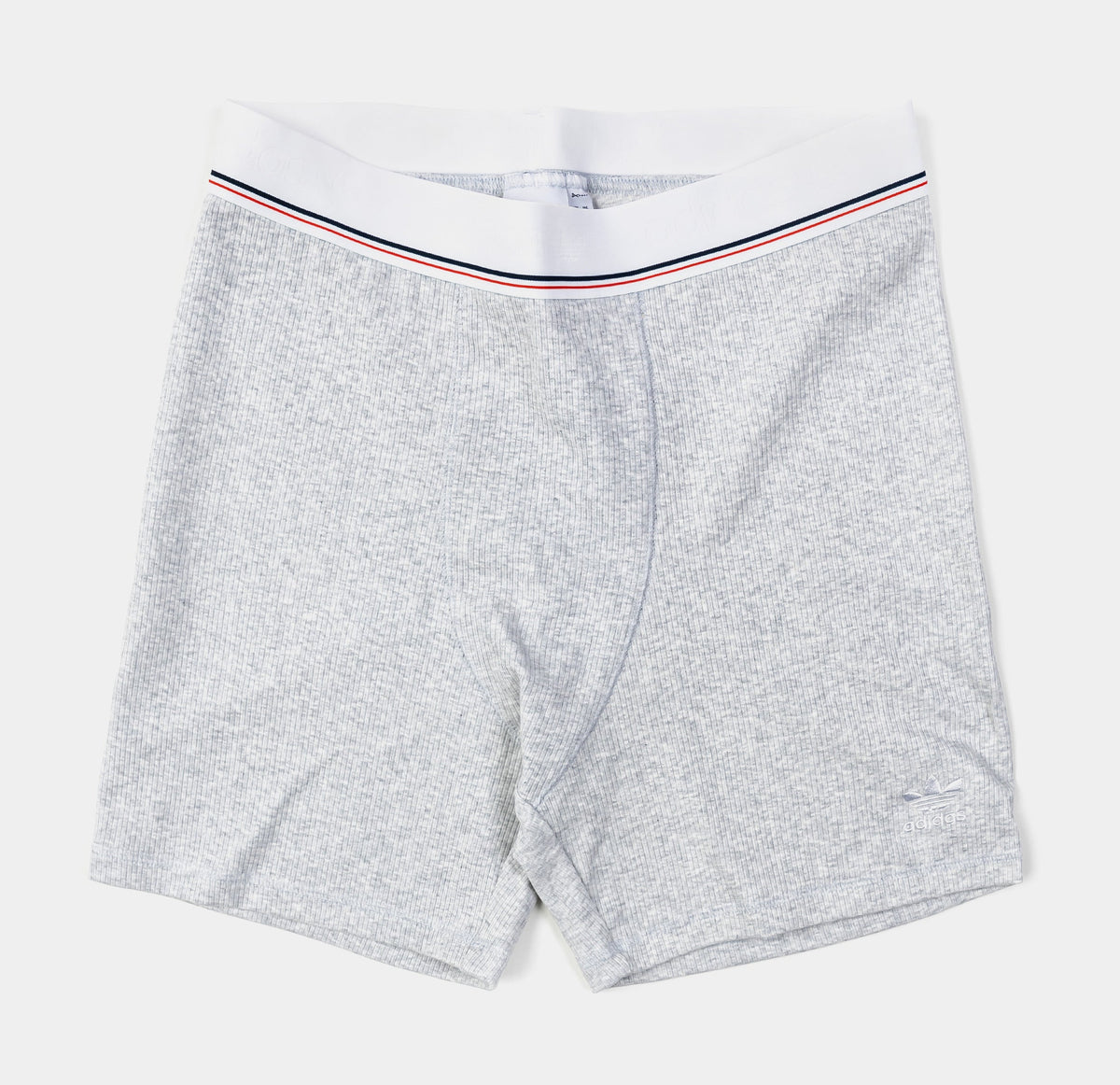 Exclusive Tape Ribbed Womens Shorts (Grey/White) — XS — Front View