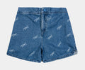 Exclusive Flight All Over Print Denim Womens Shorts (Blue) — XS — Front View