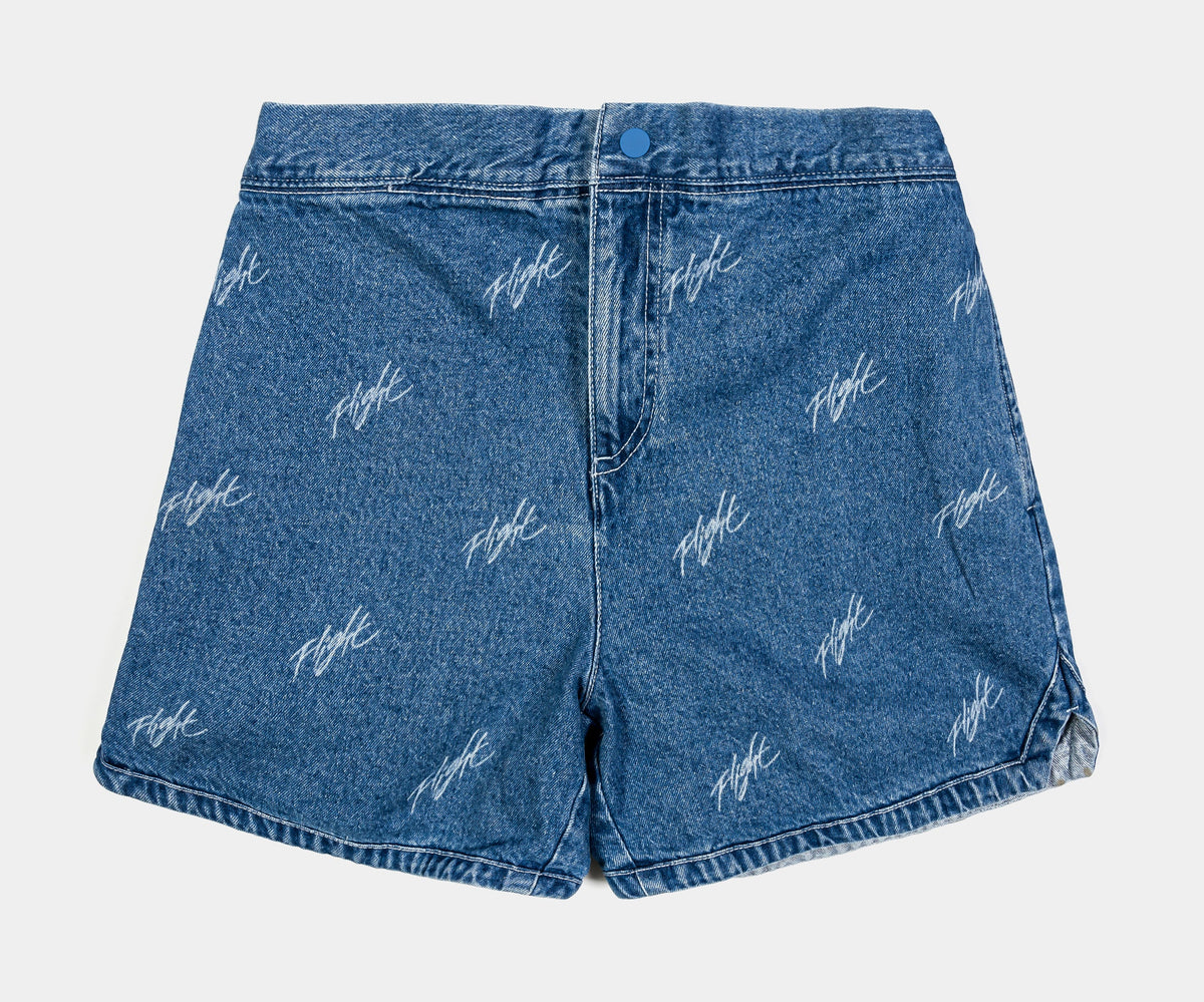 Exclusive Flight All Over Print Denim Womens Shorts (Blue) — XS — Front View