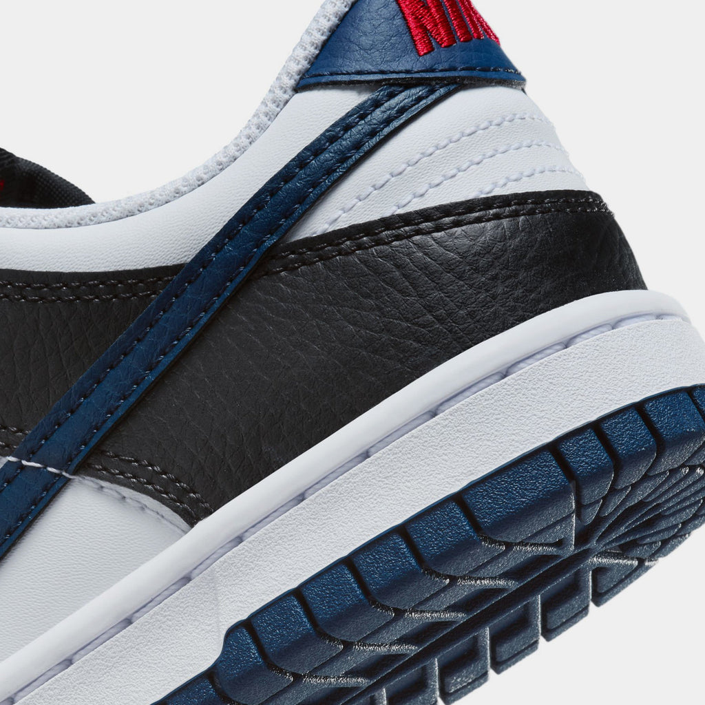 Exclusive Dunk Low Midnight Navy Grade School Lifestyle Shoes (Black/Midnight Navy/White/University Red) — 3.5Y — Back View