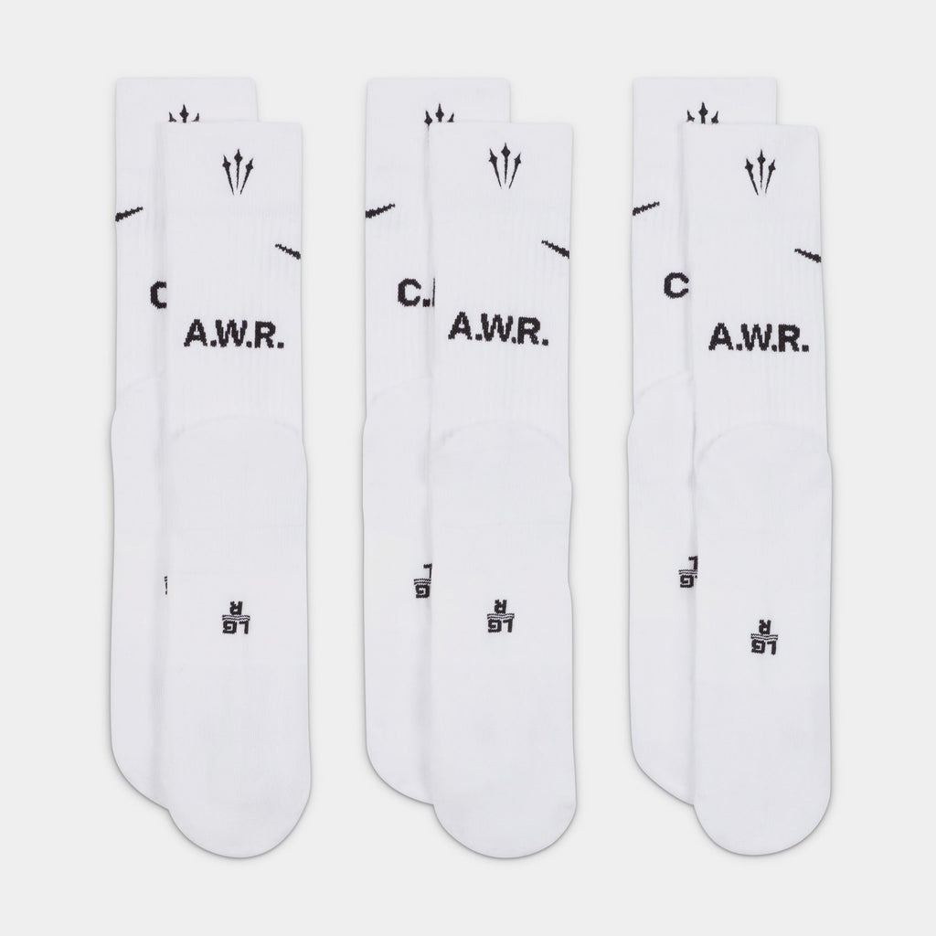 Exclusive NOCTA 3 Pack Crew Mens Socks (White) — L — Side View