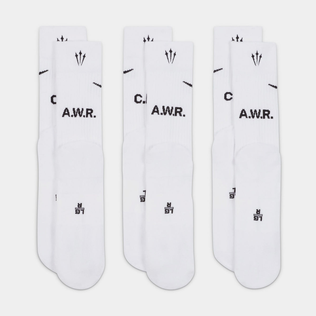 Exclusive NOCTA 3 Pack Crew Mens Socks (White) — L — Side View