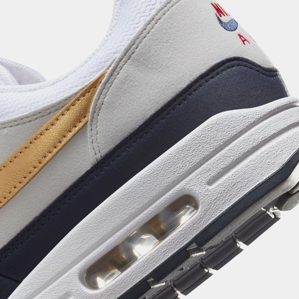Exclusive Air Max 1 Mens Running Shoes (Obsidian/White/Light Smoke Grey/Metallic Gold) — 4 — Back View