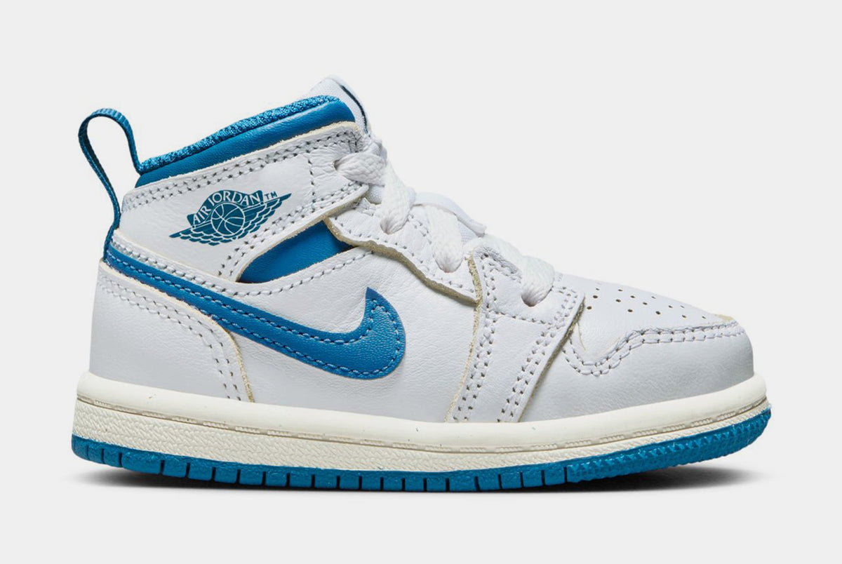 Exclusive Air Jordan 1 Retro Mid SE Industrial Blue Infant Toddler Lifestyle Shoes (White/Sail/Industrial Blue) — 2C — Front View