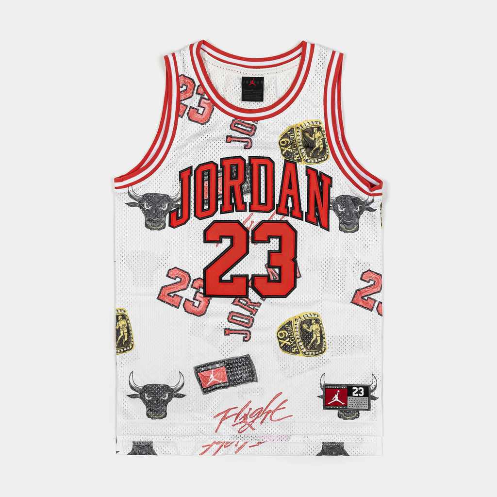 Exclusive JDN 23 AOP Tank Grade School Jersey (Sail/Red) — S — Front View