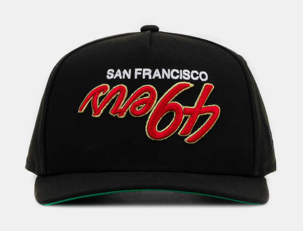 Exclusive Shoe Palace Exclusive San Francisco 49ers Upside Down Curved 950AF Snapback Mens Hat (Black/Red) — OS — Front View