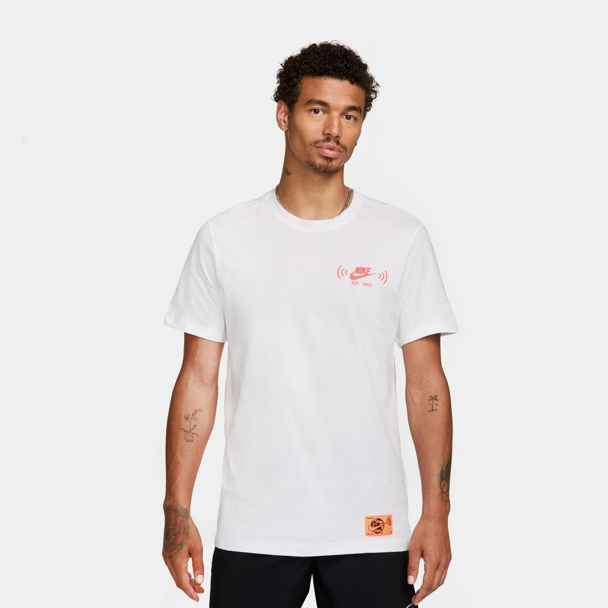 Exclusive NSW Swoosh Mens Short Sleeve Shirt (White/Orange) — S — Front View