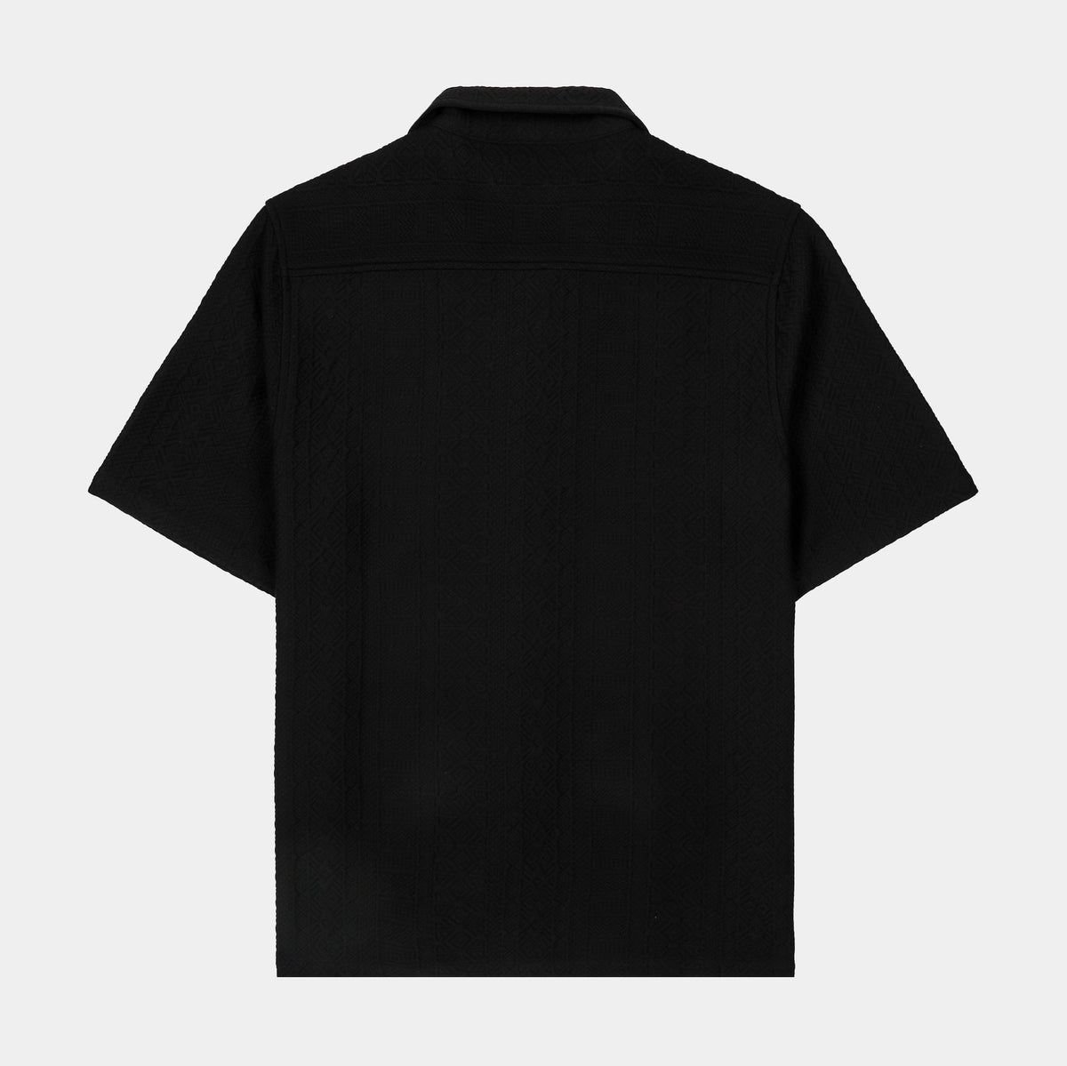 Exclusive Jacquard Ornate Printed Mens Short Sleeve Shirt (Black) — S — Side View