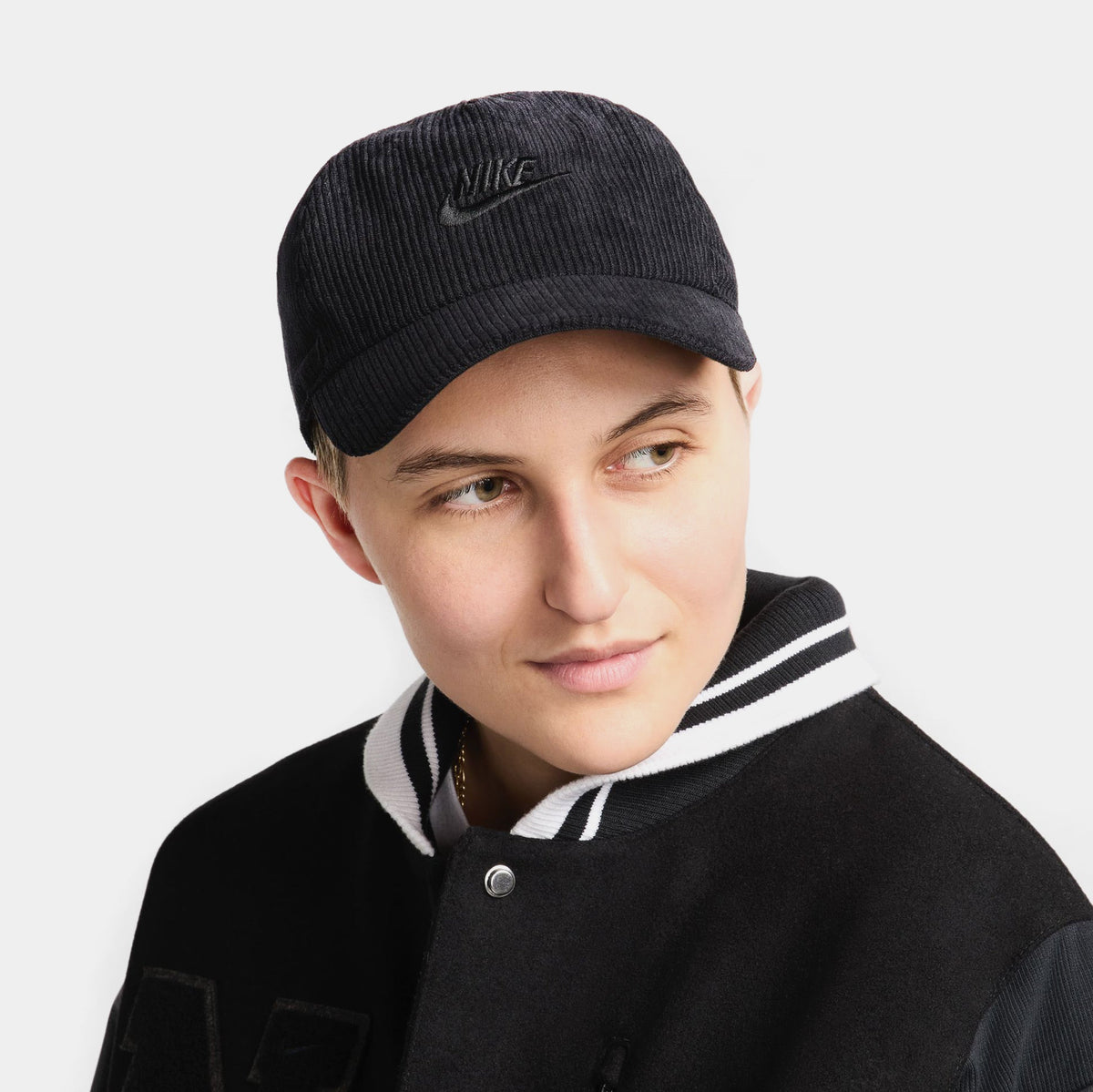 Exclusive Unstructured Corduroy Cap Mens Hat (Black) — S/M — Front View