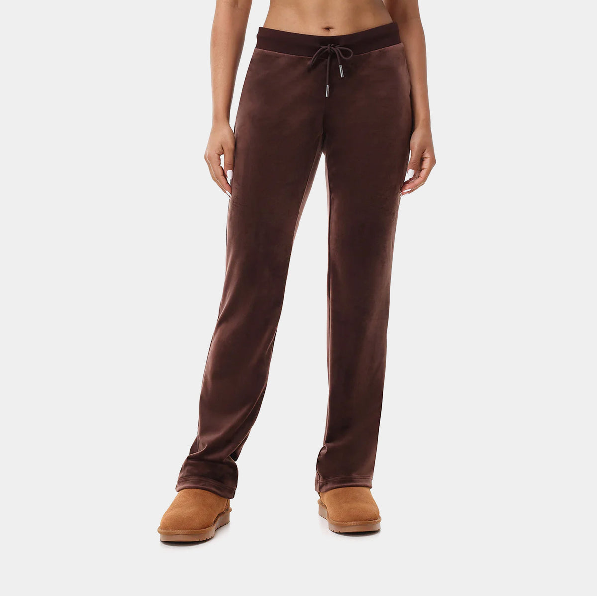 Exclusive Og Big Bling Velour Womens Track Pants (Dark Brown) — XS — Front View
