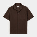 Exclusive Checkered Knit Mens Short Sleeve Shirt (Brown) — S — Front View