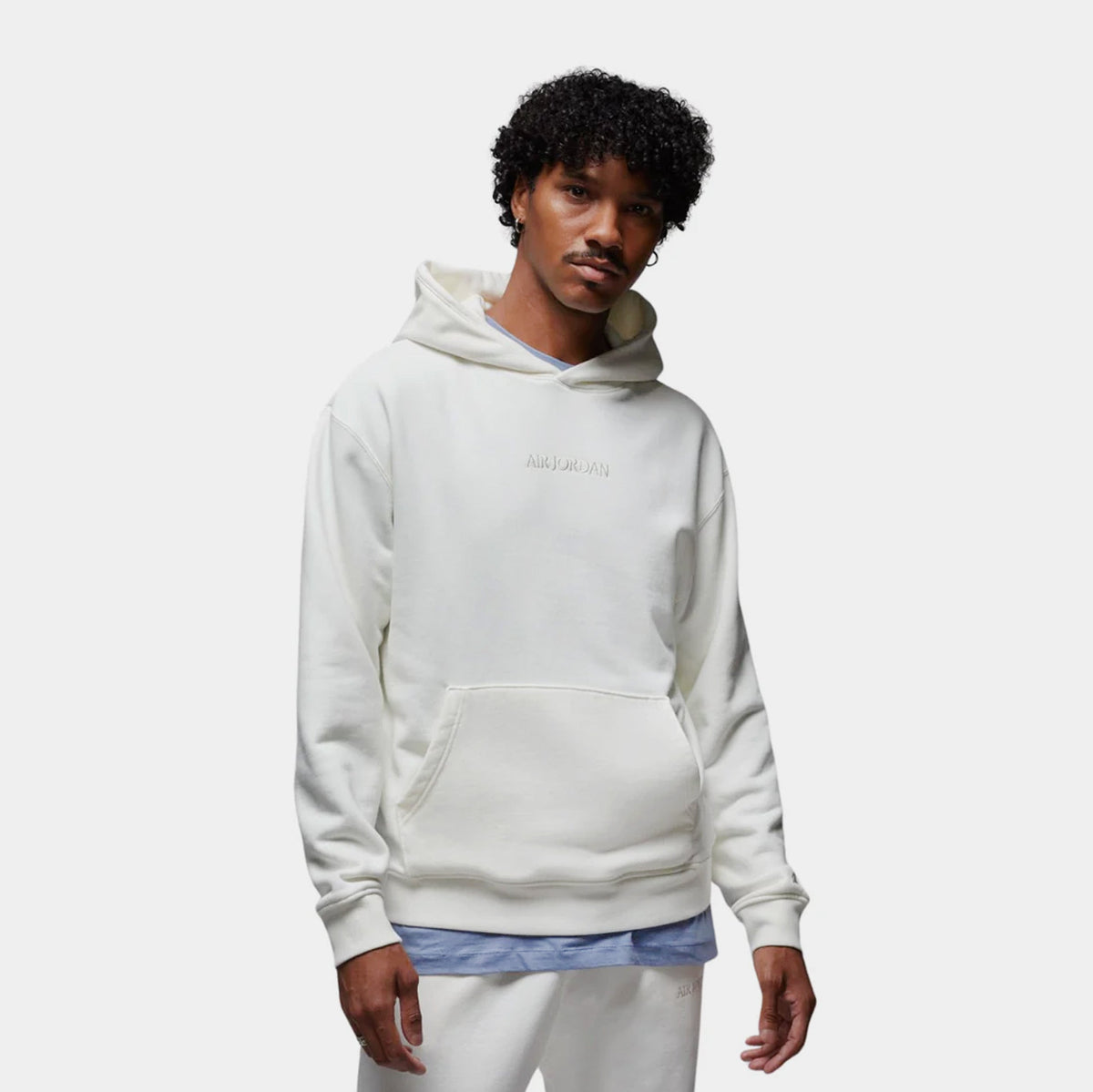 Exclusive Wordmark Fleece Pullover Mens Hoodie (Sail/White) — S — Front View