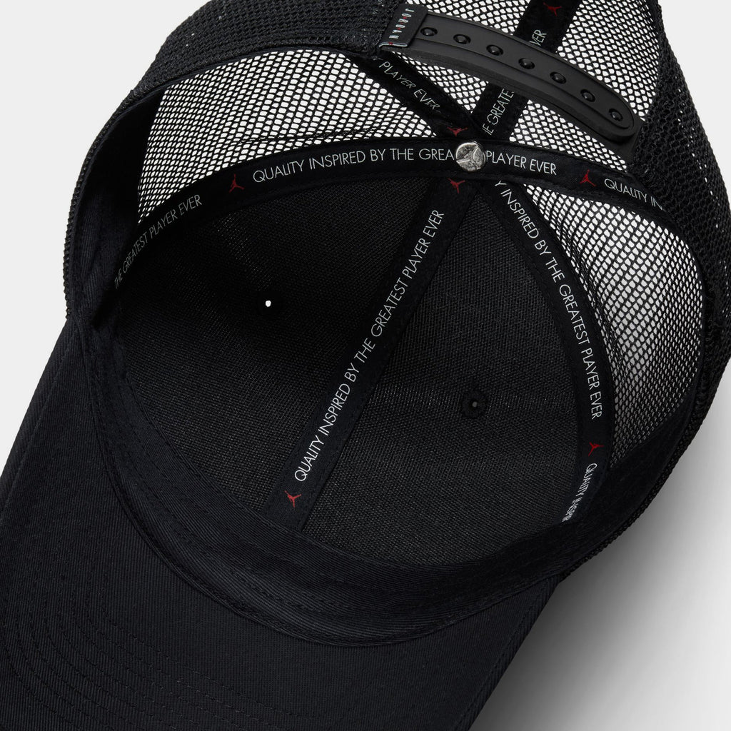 Exclusive Rise Structured Trucker Mens Hat (Black/White) — S/M — Side View