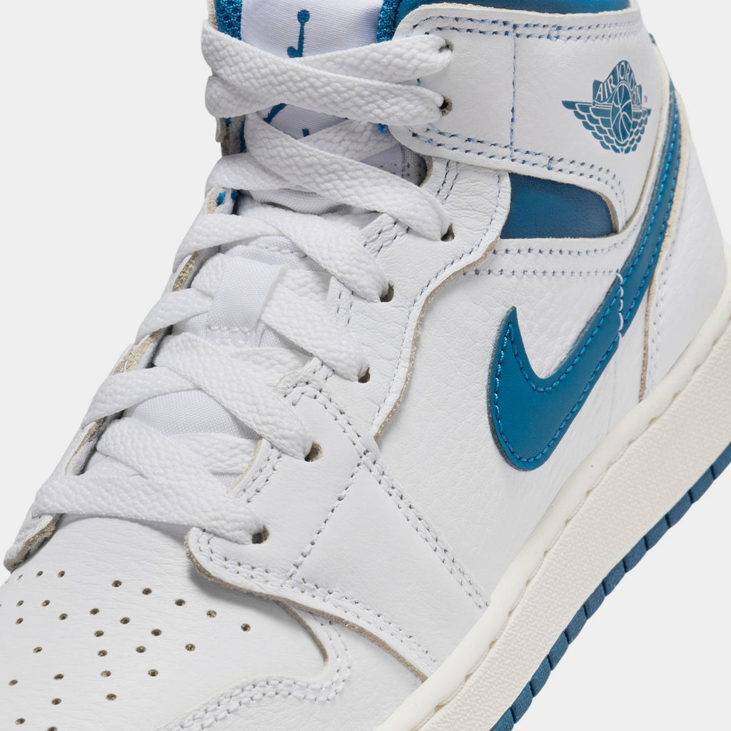 Exclusive Air Jordan 1 Mid SE Industrial Blue Grade School Lifestyle Shoes (White/Sail/Industrial Blue) — 3.5Y — Side View