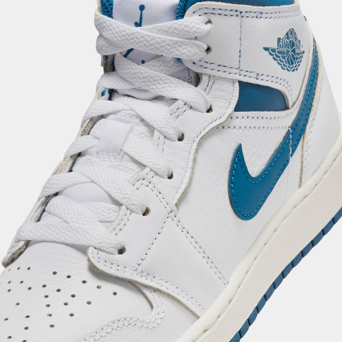Exclusive Air Jordan 1 Mid SE Industrial Blue Grade School Lifestyle Shoes (White/Sail/Industrial Blue) — 3.5Y — Side View