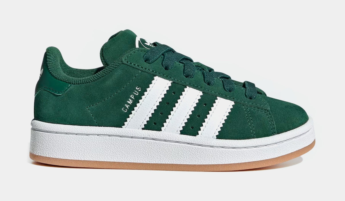 Exclusive Campus 00s Preschool Lifestyle Shoes (Dark Green/Cloud White/Gum) — 11C — Front View