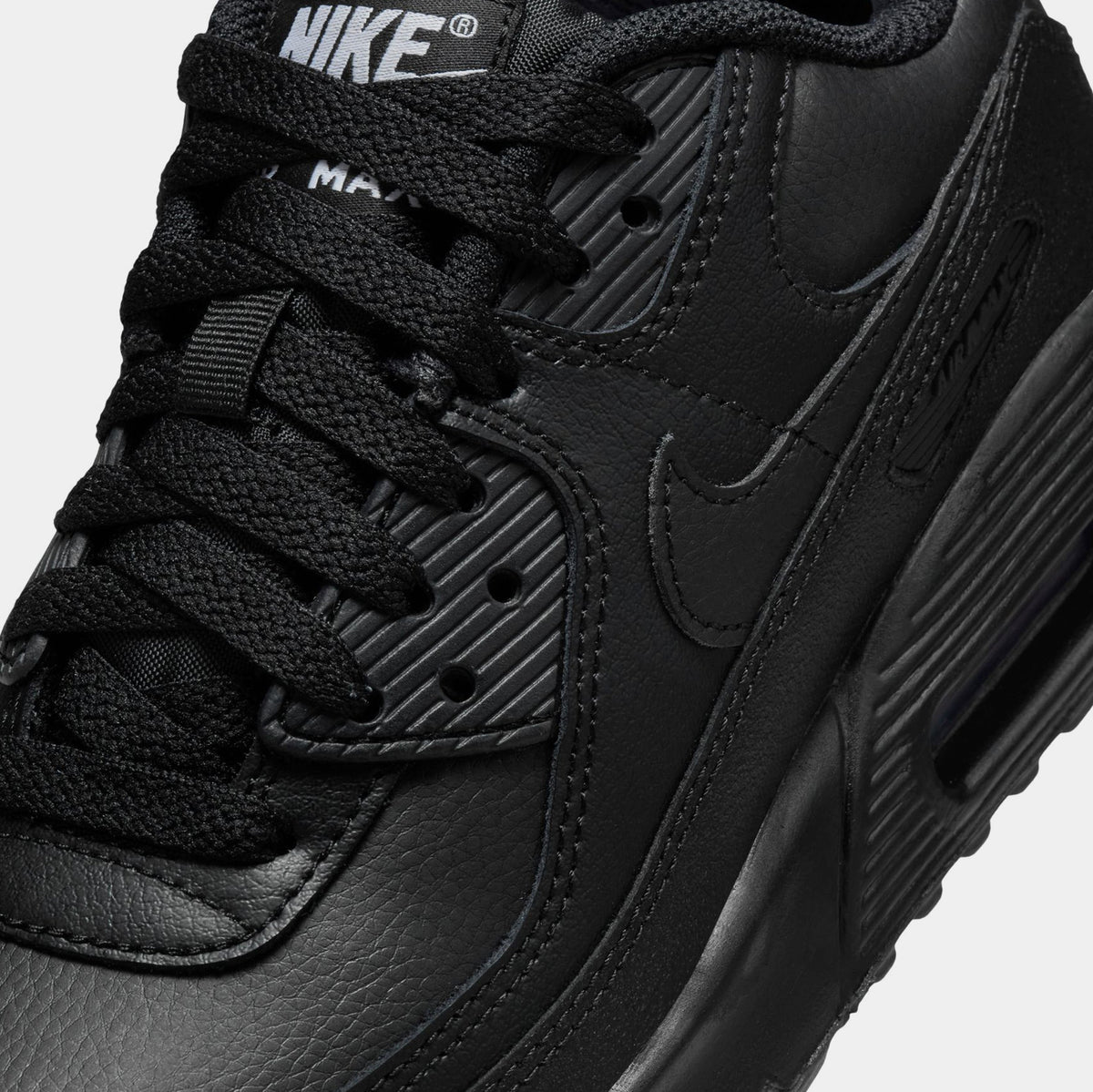 Exclusive Air Max 90 Triple Black Grade School Running Shoes (Black/White) — 3Y — Side View