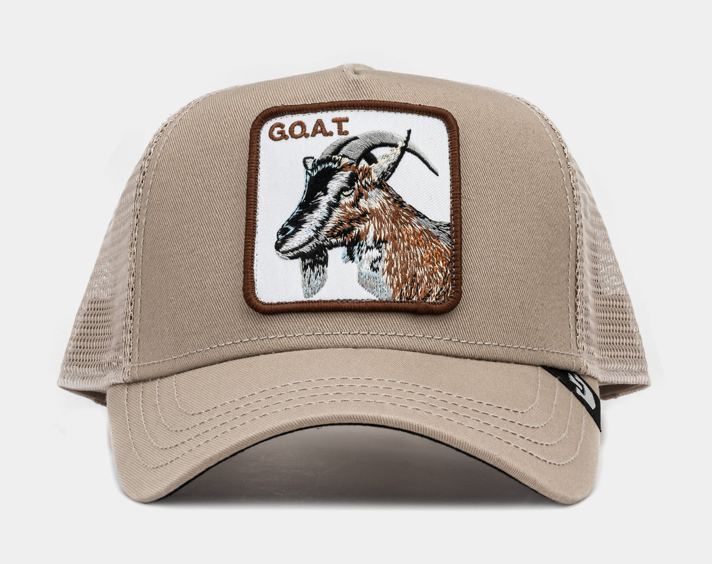Exclusive Goat 14x14 Trucker Mens Hat (Khaki/White) — OS — Front View