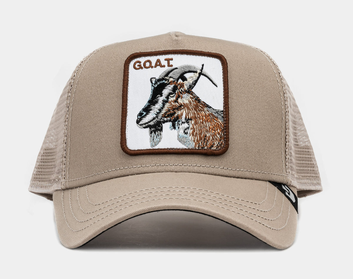 Exclusive Goat 14x14 Trucker Mens Hat (Khaki/White) — OS — Front View