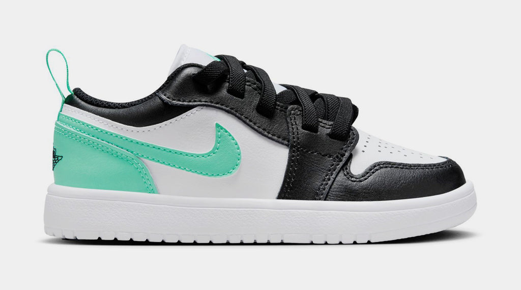 Exclusive Air Jordan 1 Low Alt Preschool Lifestyle Shoes (White/Green Glow/Black) — 10.5C — Front View