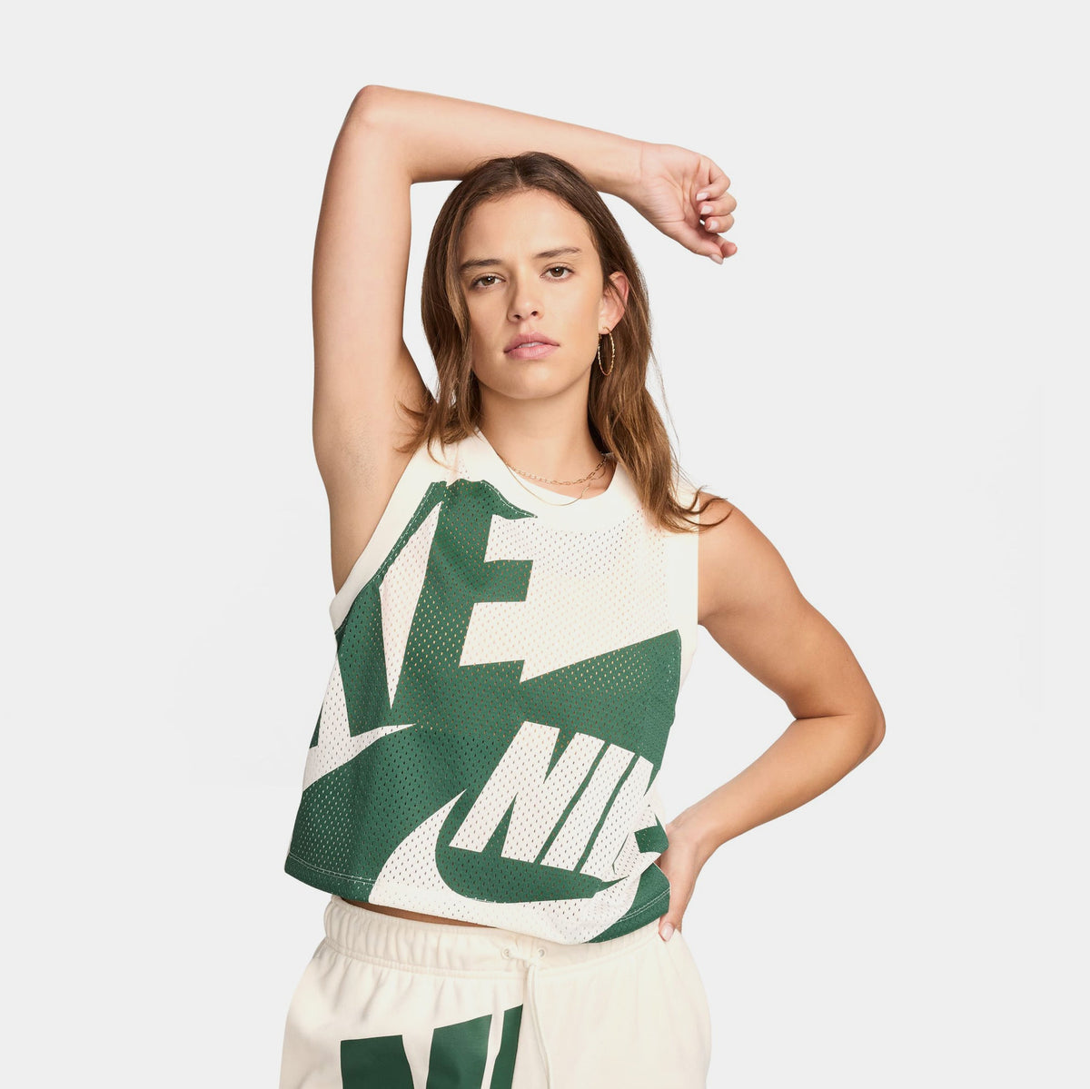 Exclusive Air Mesh Tank Womens Jersey (Pale Ivory/Fir) — XS — Front View
