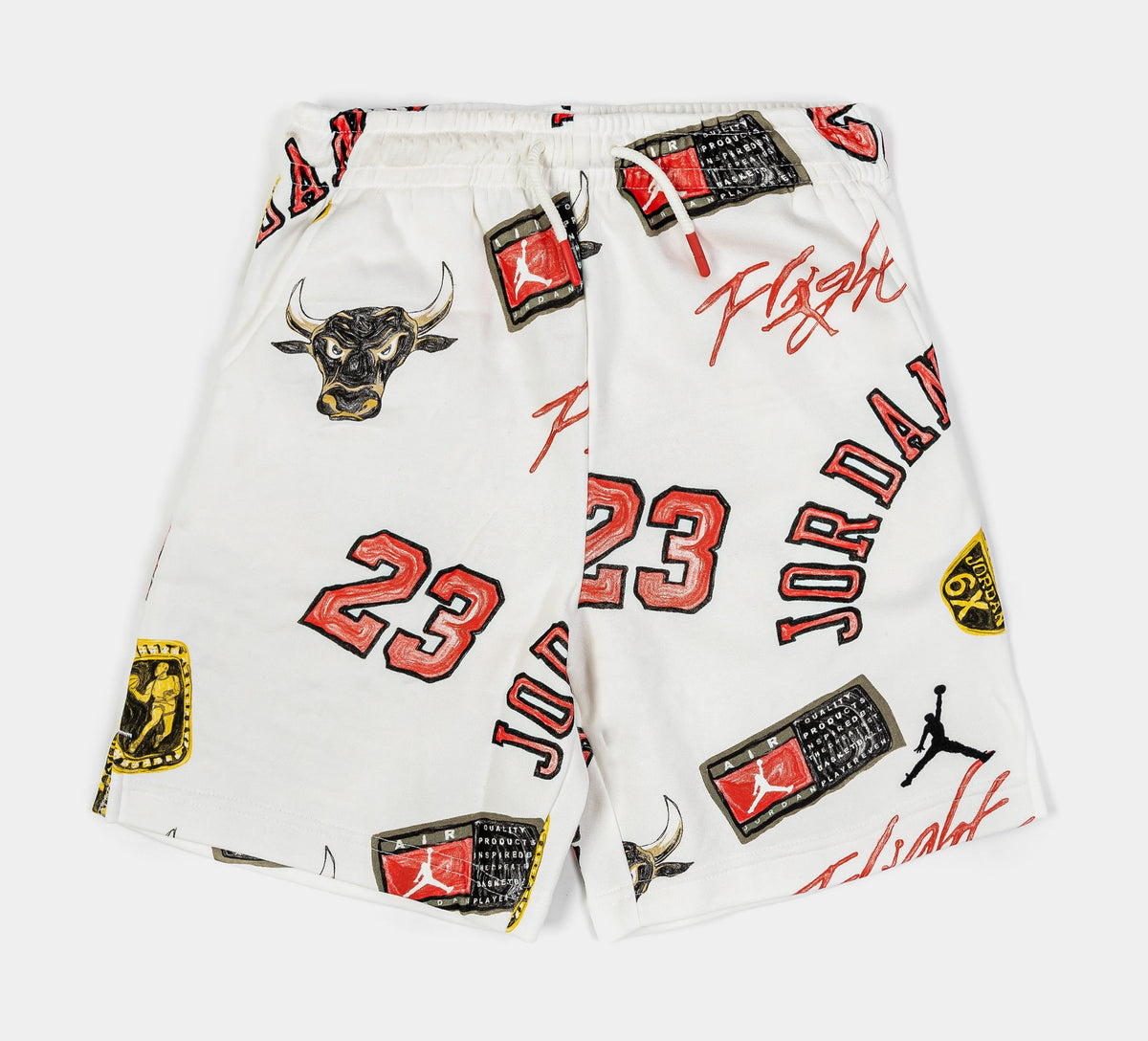 Exclusive All Over Print Fleece Grade School Shorts (Beige/Red) — S — Front View