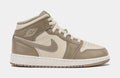 Exclusive Air Jordan 1 Mid Grade School Lifestyle Shoes (Legend Brown/Khaki Brown) — 3.5Y — Front View