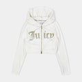 Exclusive Ombre Big Bling Velour Zip Up Womens Hoodie (White) — XS — Front View