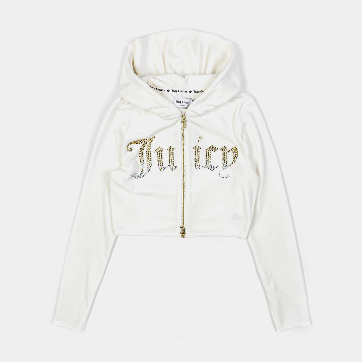 Exclusive Ombre Big Bling Velour Zip Up Womens Hoodie (White) — XS — Front View