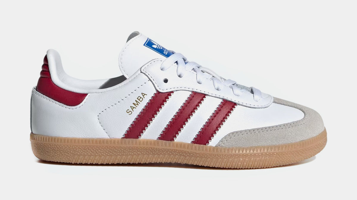 Exclusive Samba OG Preschool Lifestyle Shoes (Cloud White/Collegiate Burgundy/Gum) — 10.5C — Front View