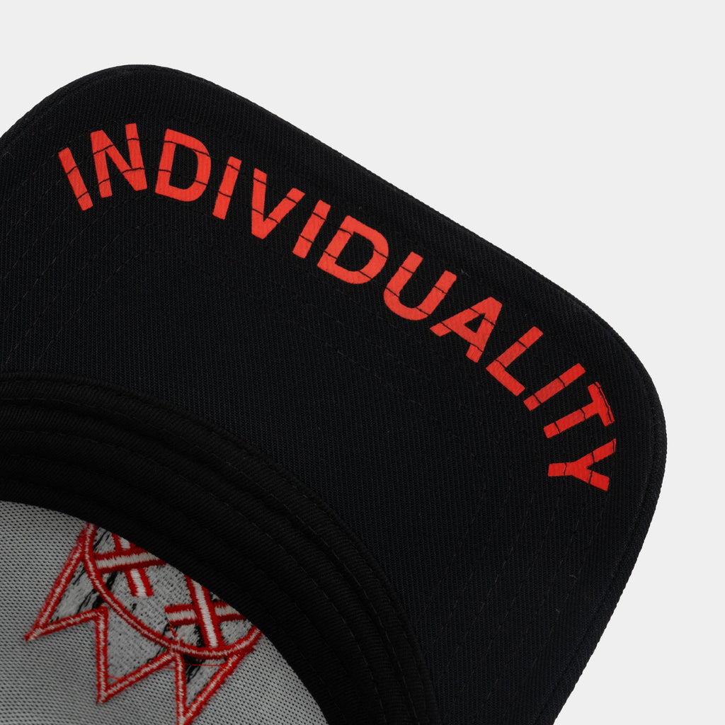 Exclusive Clean 3D Logo Mesh Trucker Mens Hat (Black/Red) — OS — Back View