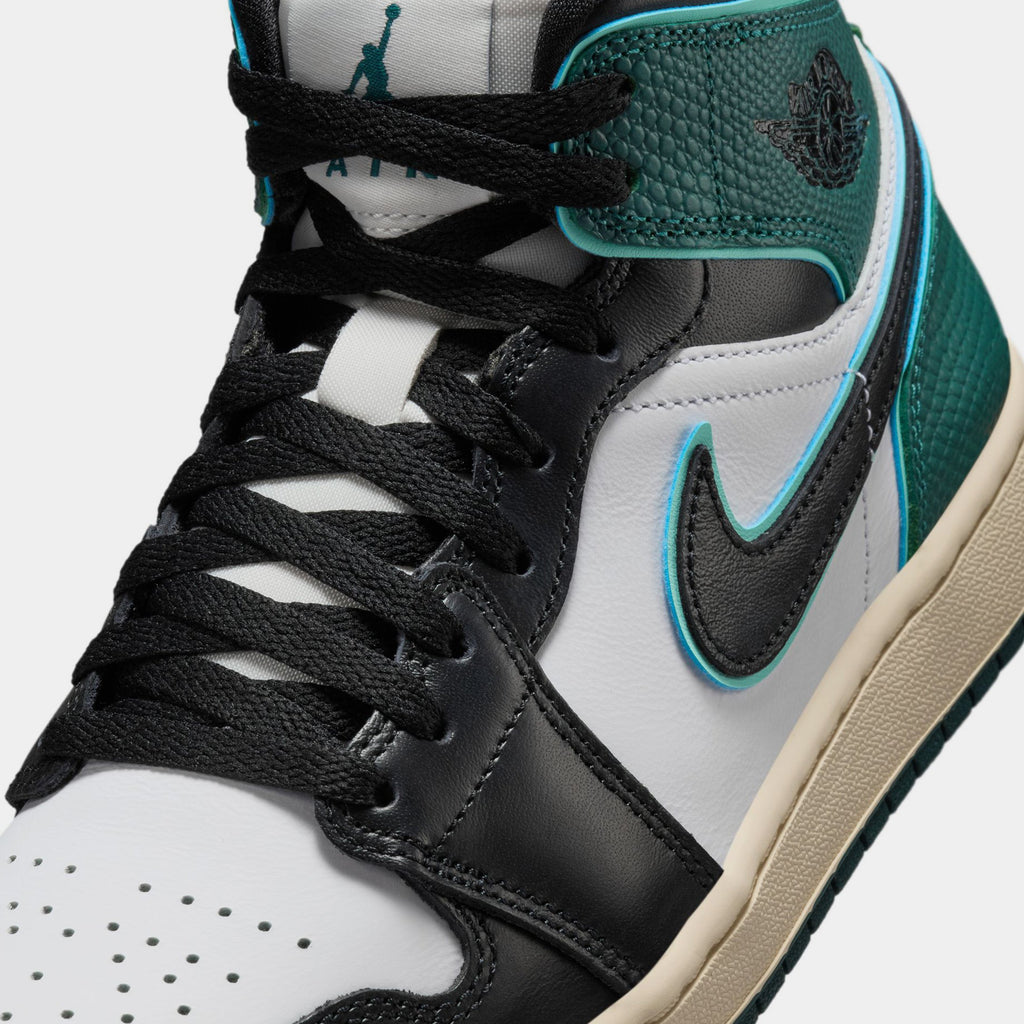 Exclusive Air Jordan 1 Mid SE Oxidized Green Womens Lifestyle Shoes (White/Light Dew/Oxidized Green/Black) — 5 — Side View