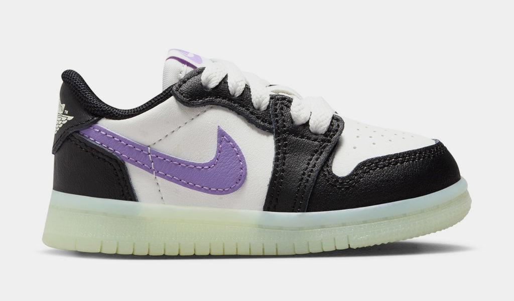 Exclusive Air Jordan 1 Retro Low OG Black Raspberry Infant Toddler Lifestyle Shoes (Black/Black Raspberry/Volt Tint) — 2C — Front View