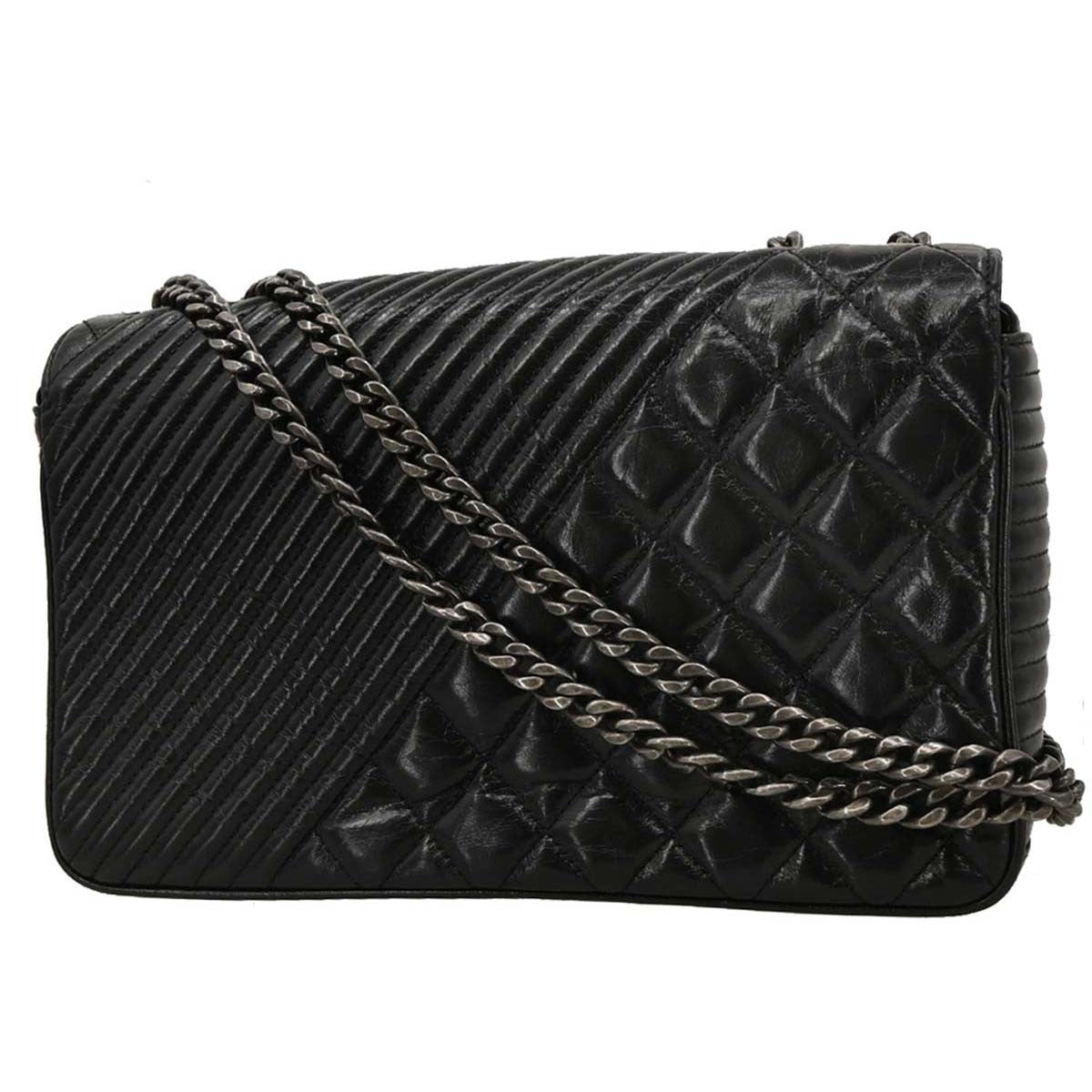 Chanel Coco Boy Flap Bag Quilted Aged Calfskin Black Leather Shoulder Bag Bag (Pre-Owned)