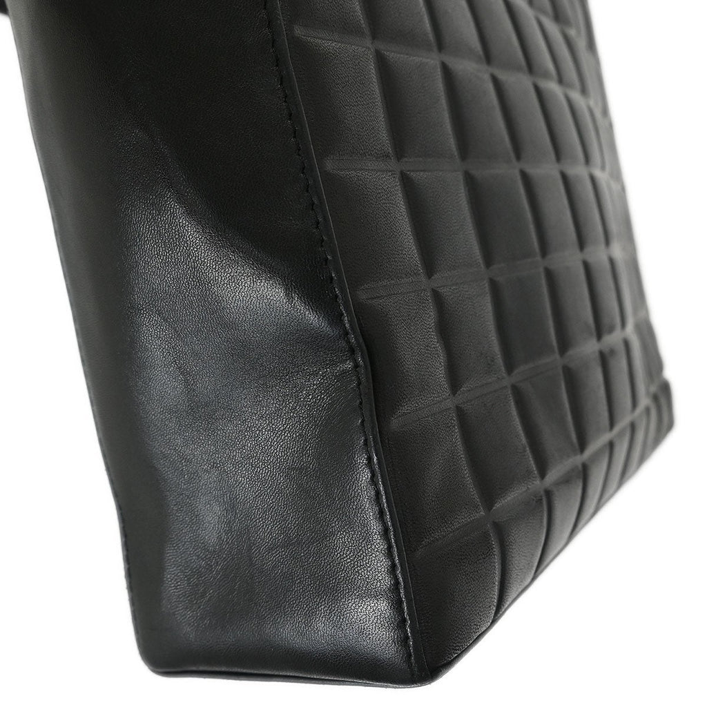 Chanel Chocolate Bar Cc Tote Quilted Leather Black Leather Tote Bag Bag (Pre-Owned)