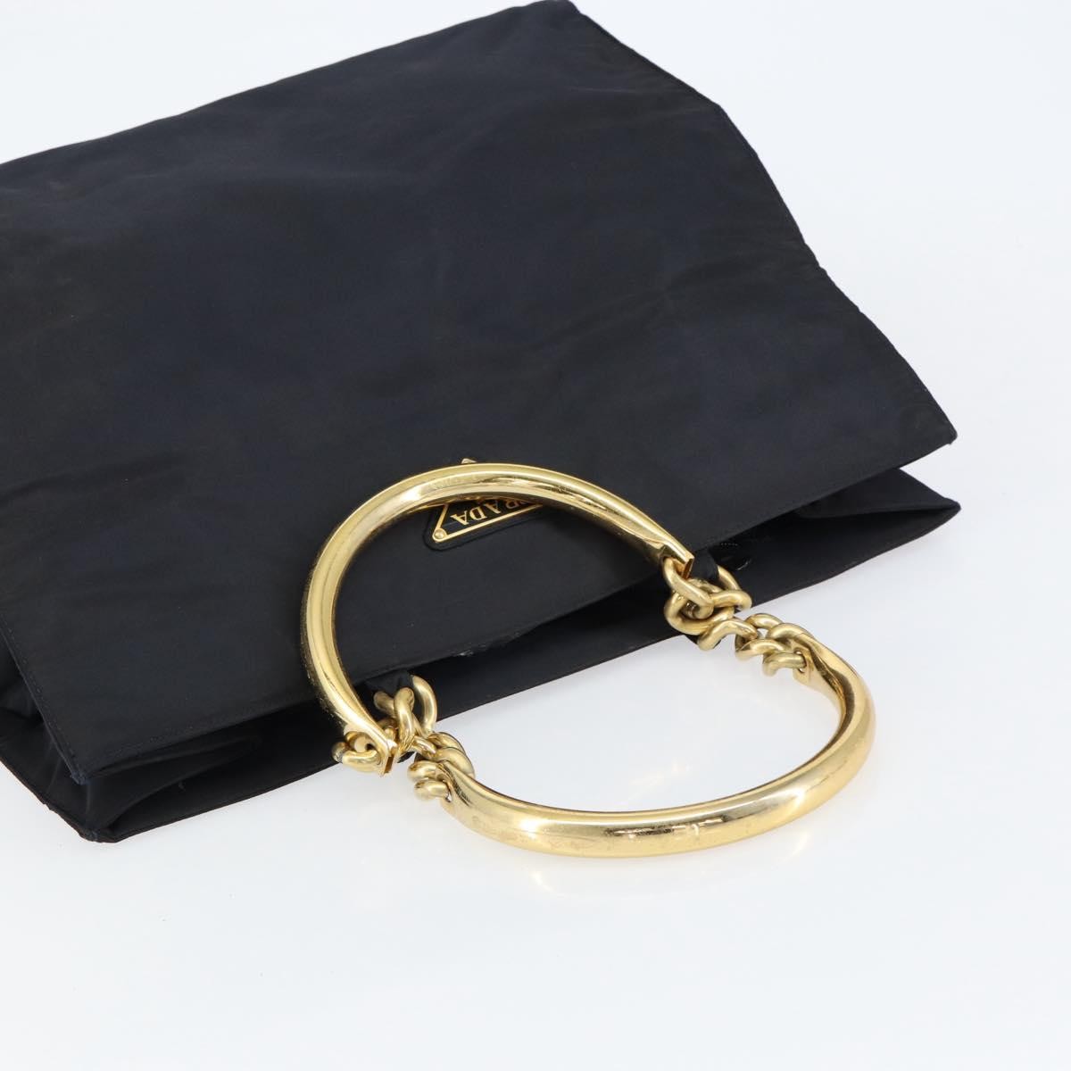 Prada Metal Handles Tote Tessuto Black Nylon Tote Bag Bag (Pre-Owned)