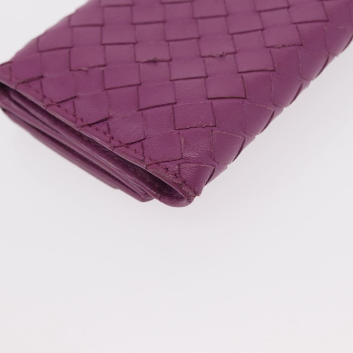 Bottega Veneta Trifold Wallet Intrecciato Leather Purple Leather Wallets Accessory (Pre-Owned)
