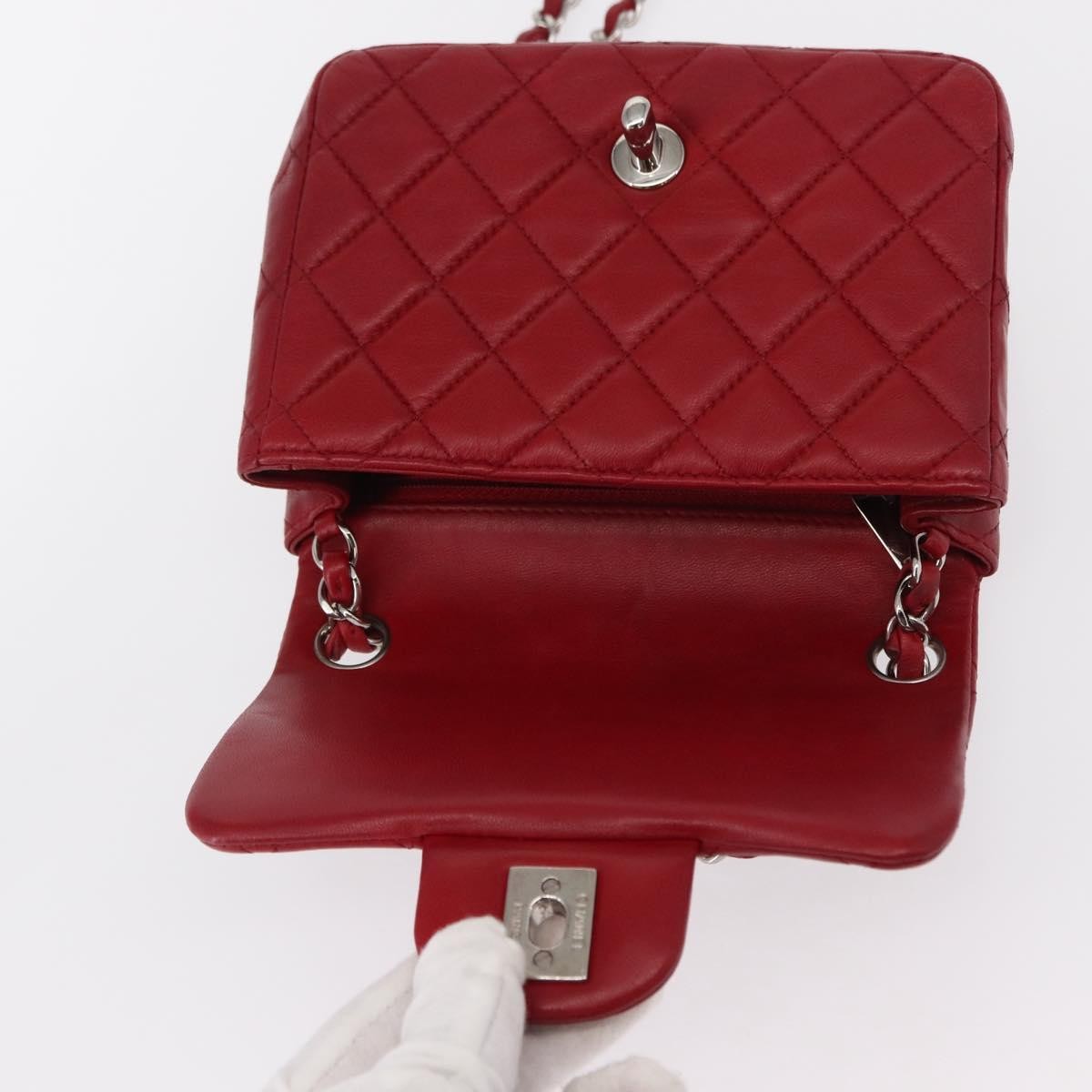 Chanel Square Classic Single Flap Bag Quilted Lambskin Red Leather Shoulder Bag Bag (Pre-Owned)