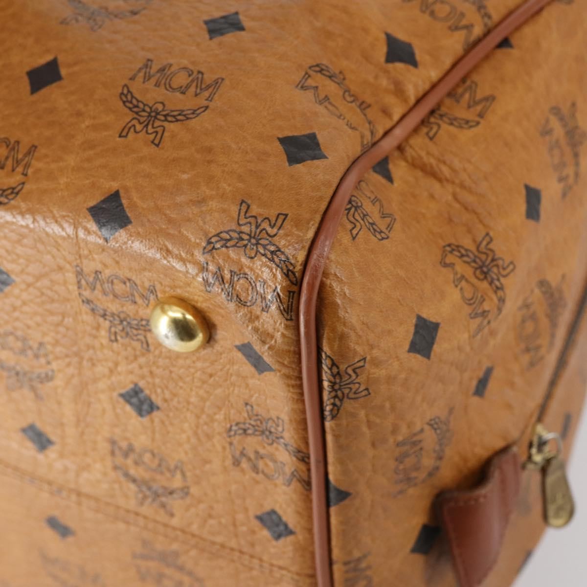 MCM Vicetos Travel Bag Logogram Boston Brown Canvas Travel Bag Bag (Pre-Owned)