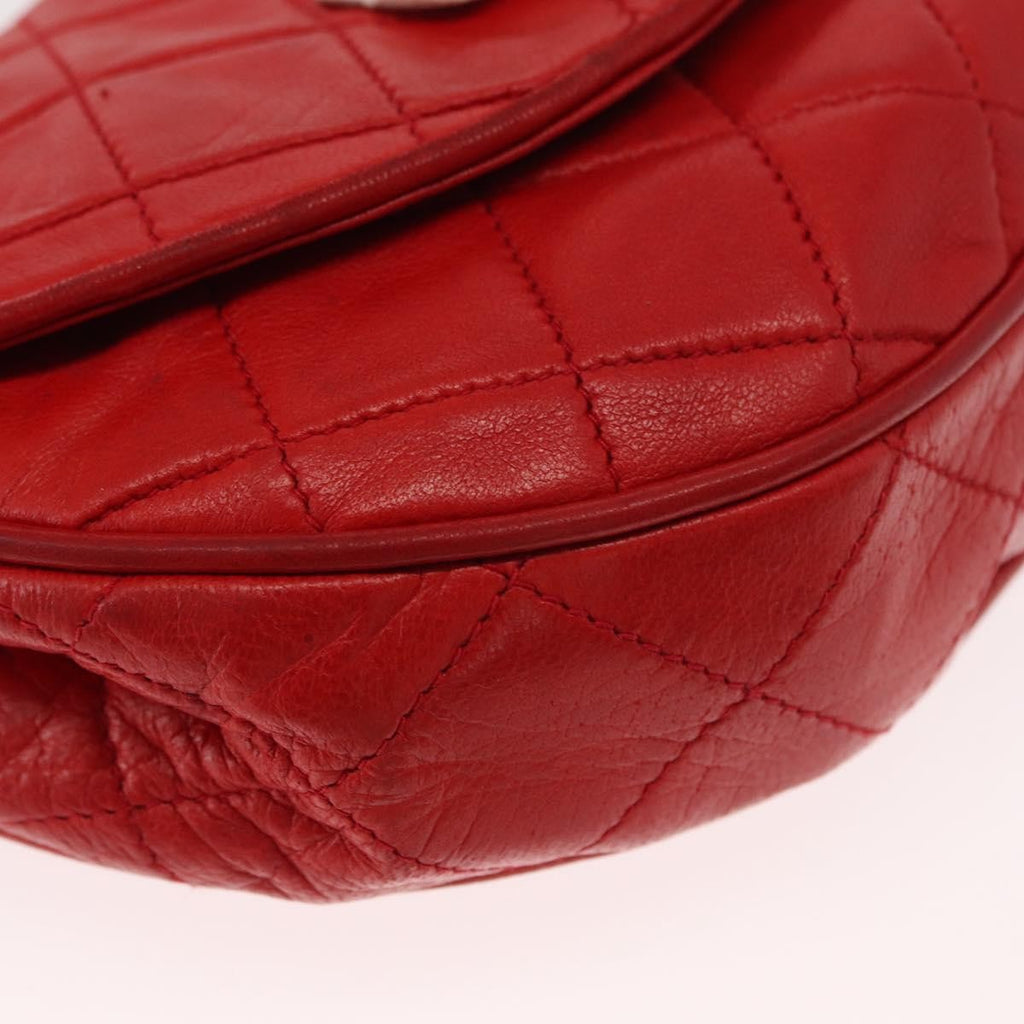 Chanel Camellia Rounded Clutch Satin And Leather Red Leather Shoulder Bag Bag (Pre-Owned)